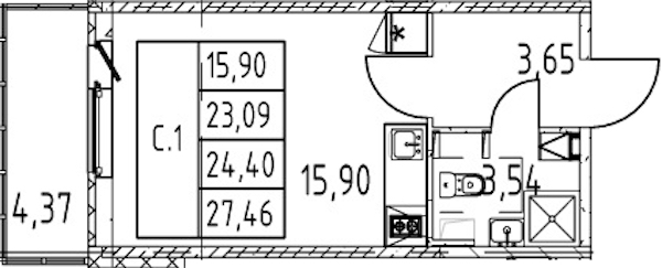 Квартира студия 23.09 м², 1/12 эт., ЖК «Полис ЛАВрики»